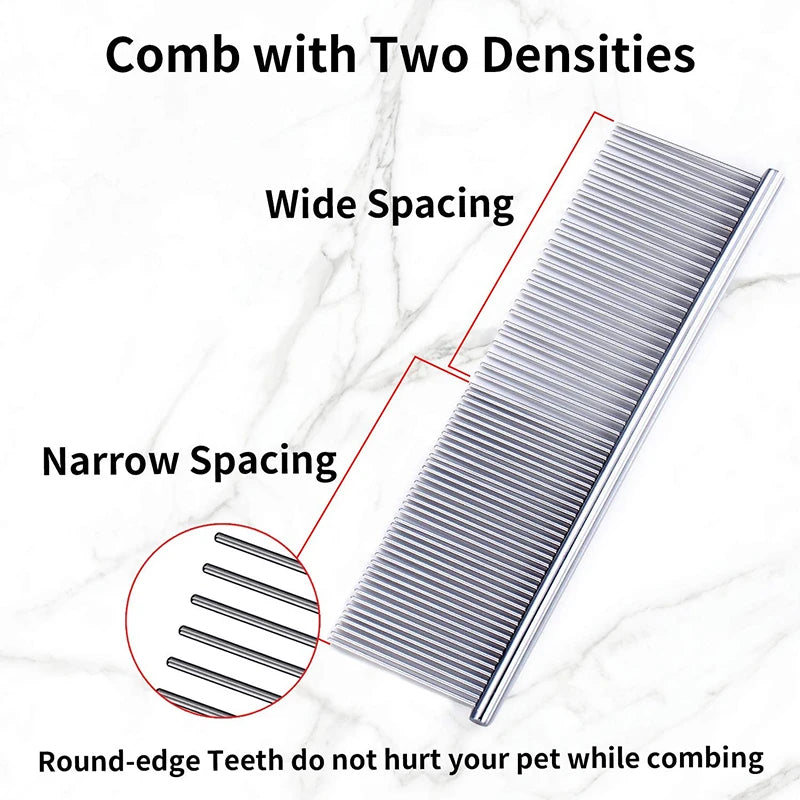 Pet Dematting Comb Stainless Steel Pet Grooming Comb for Dogs and Cats Gently Removes Loose Undercoat Flea Comb Pretty&Better