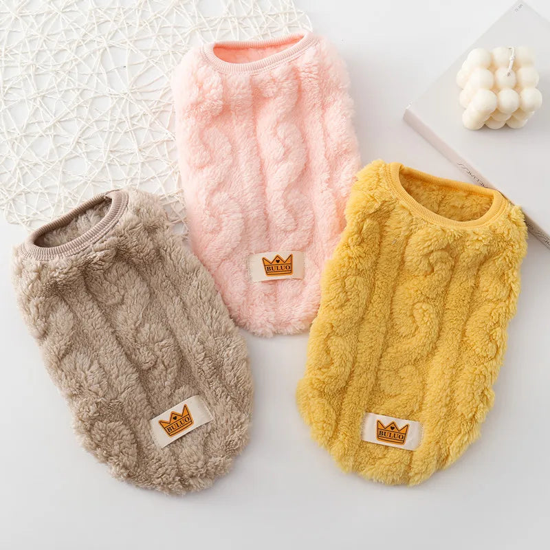 Fleece Pullover Pet Clothes Cute Wavy Double-sided Puppy Kitten Coats Sweater for Small Medium Dogs Cats Warm Winter Outfit