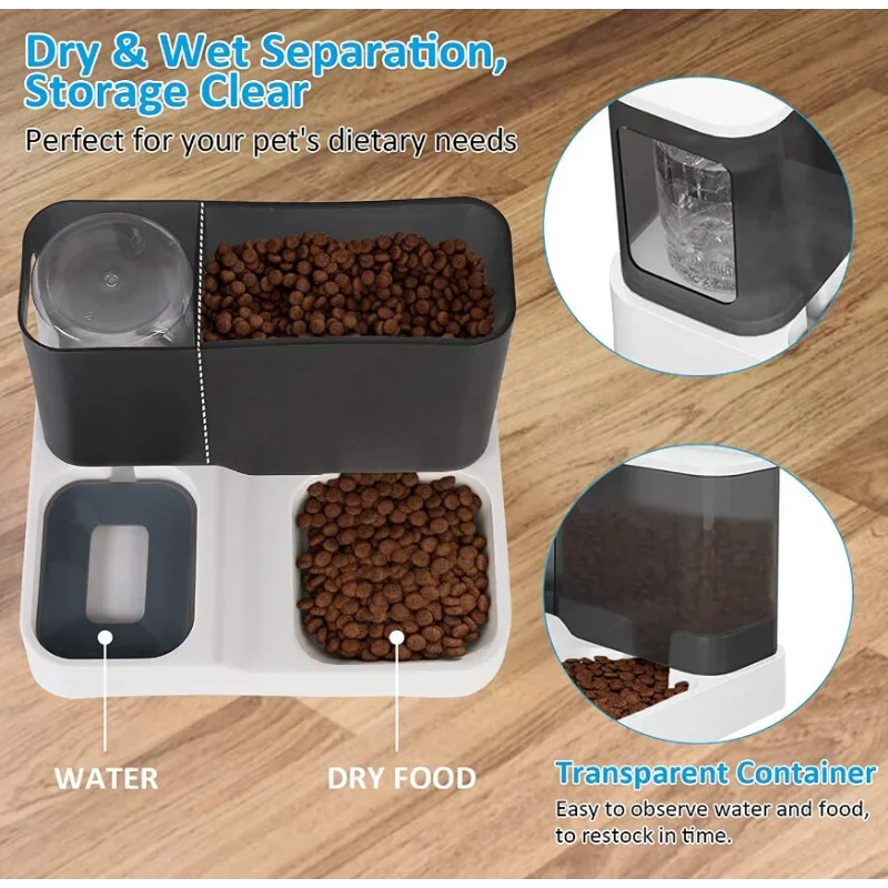 Outamateur Automatic Cat Feeder Waterer Set Cat Food Water Dispenser for Small Dogs Pets, Auto Gravity Travel Pet Food Water Bow