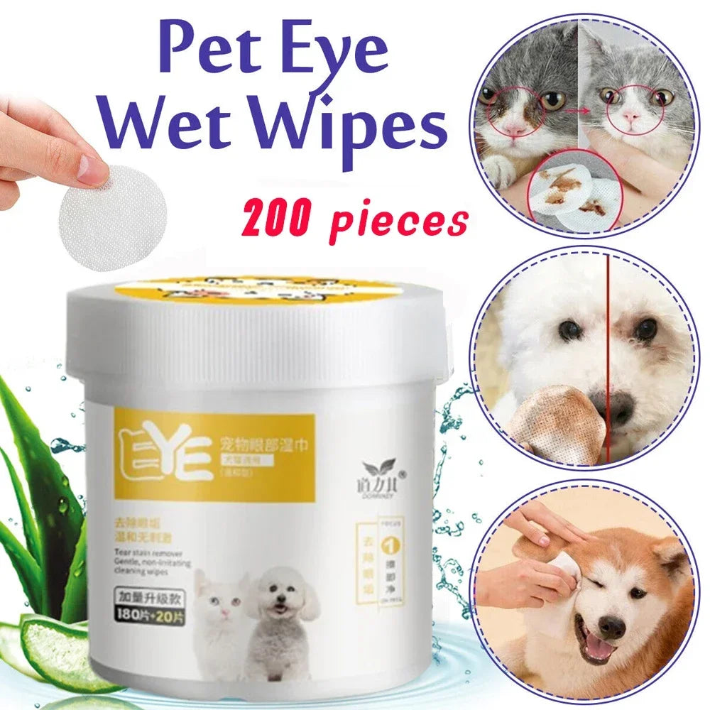 200PCS Pet Wet Wipes Eye Tear Ear Stain Remover Cleaning Portable Wet Towels Dog Cat Pet Cleaning Wipes Grooming Wipes Towel