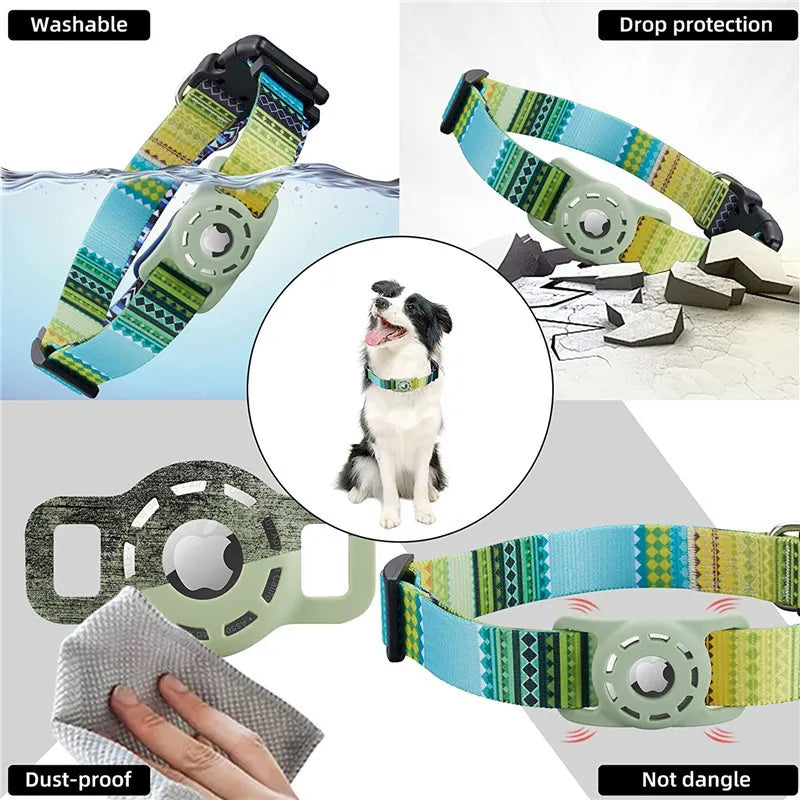 S/M/L Digital Printing Pet Adjustable Collar Puppy Kitten Necklace Collar With Airtag Holder Case Anti-lost Dog Collar