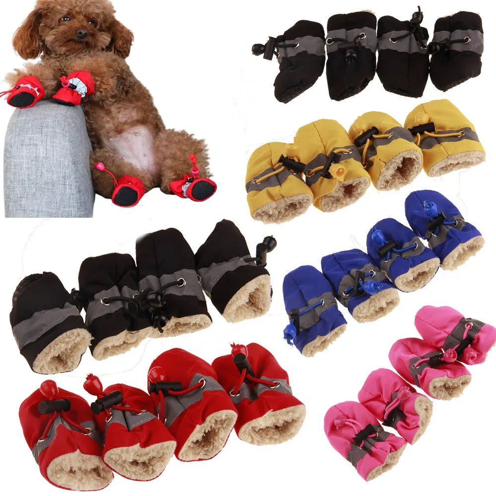 4pcs Antiskid Puppy Shoes Waterproof Winter Pet Dog Anti-slip Rain Snow Boots Footwear Thick Warm for Prewalkers Socks Booties