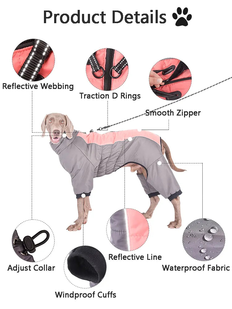 Big Dog Overalls Waterproof Dog Clothes for Medium Large Dogs Winter Onesie Pet Jumpsuit French Bulldog Jacket Labrador Costume