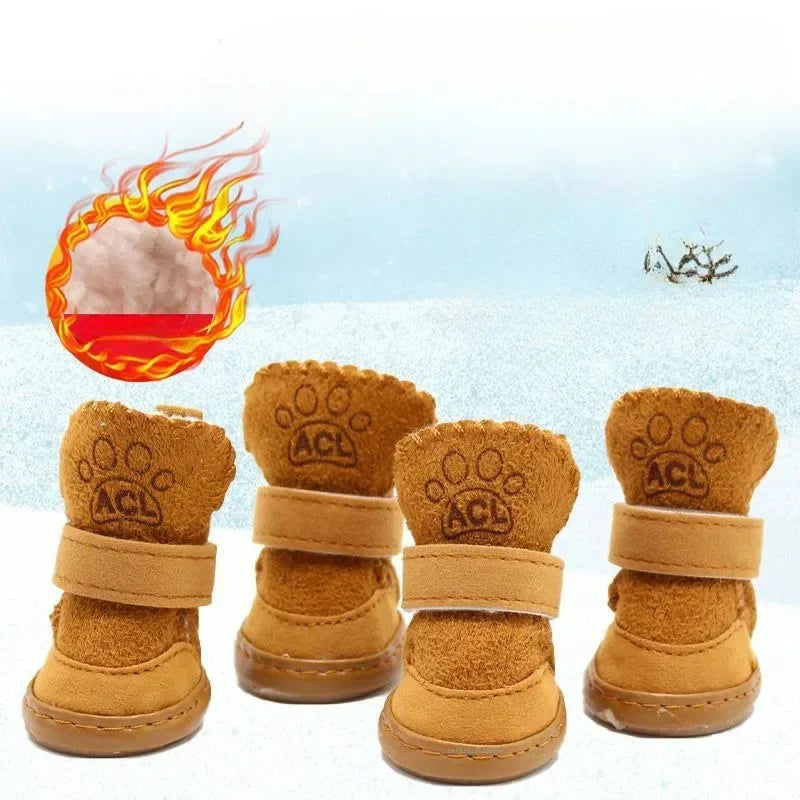 4Pcs/Set Cute Dog Boots Outdoor Snow Walking Non-slip Puppy Sneakers Supplies Puppy Comfortable Snow Boots Pet Winter Warm Shoes