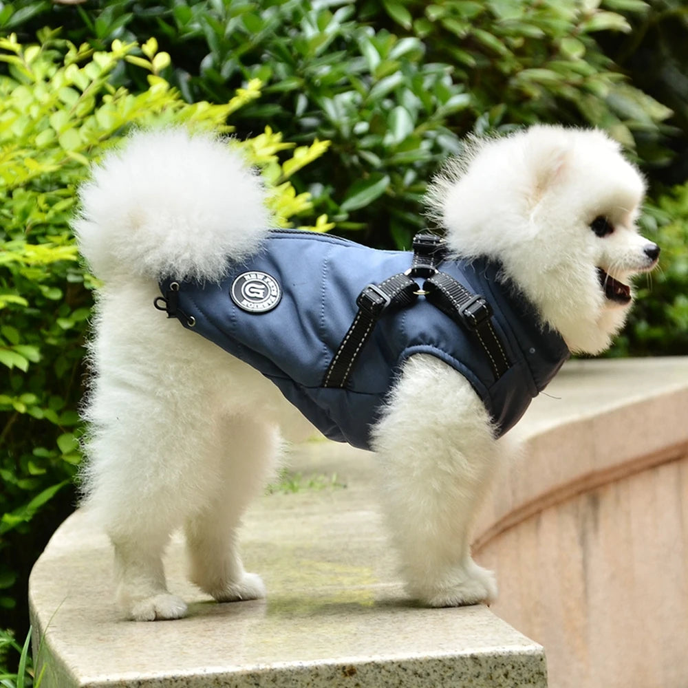 Autumn Winter Dog Clothes Reflective Cotton Dog Coat Elastic Band Solid Pet Warm Jacket Vest Retro Thick Plush Vest Clothing