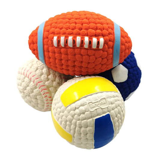 Soft Pet Ball Squeaky Toy For Small Large Dog Rugby Tennis Volleyball Football Basketball Latex Tooth Cleaning Training Toys