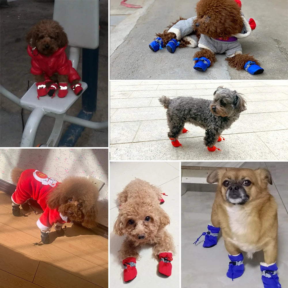 4pcs/set Waterproof Pet Dog Shoes Anti-slip Rain Snow Boot Footwear Thick Warm Cat Dog Puppy Kitten Socks Booties Supply Gift