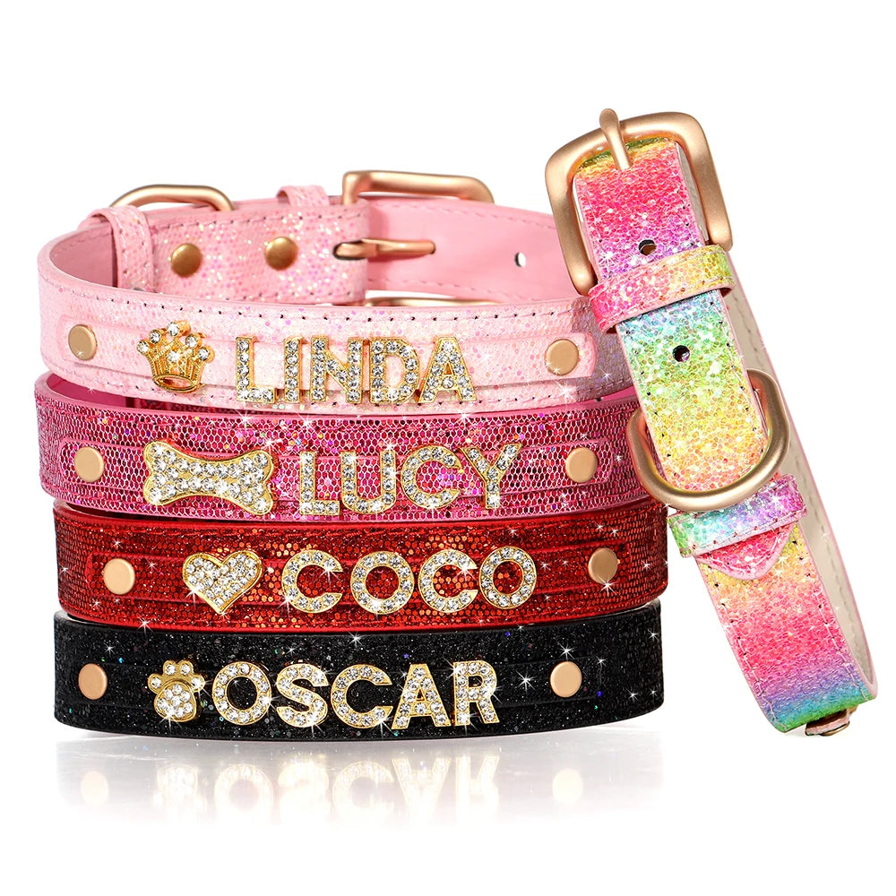 Personalized Small Dogs Chihuahua Collar Bling Rhinestone Dog Collars Free Custom Pet Dogs Cats Name Charms Pet Accessories