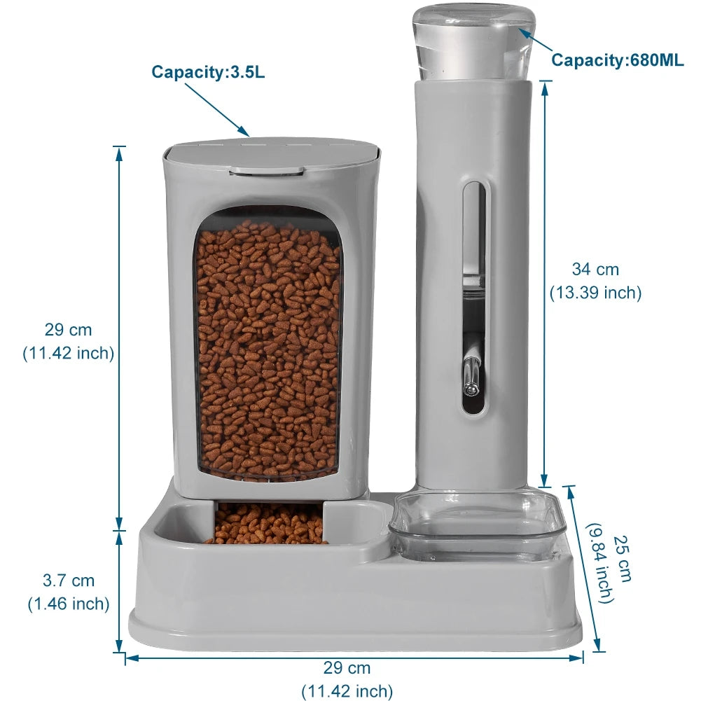 2 in 1 Dog Food Feeder & Water Dispenser Cat Food Container Pet Water Drink Feeder 3.5L Food and 680ML Liquid Cat Bowl Feeding