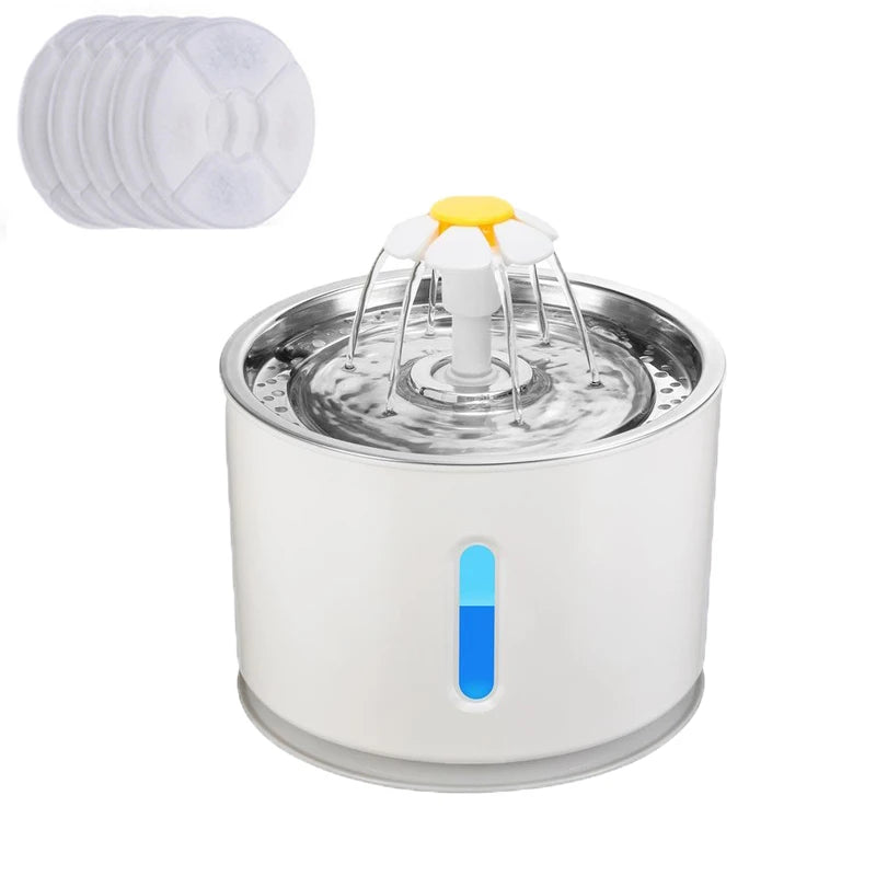 Automatic Pet Cat Water Fountain with LED Lighting 5 Pack Filters 2.4LSPECIFICATIONSBrand Name: NoEnName_NullWith Water Dispenser: YesPower Source: CHARGEMin Output: 50gMax Output: 2.4LTime Setting: NoMaterial: PlasticOrigin: Mainland ShopDoggieworksShopDoggieworks4L USB Dogs Cats Mute Drinker Feeder Bowl Drinking Dispenser