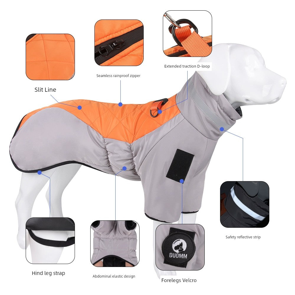 Dog Clothes Winter Coat Reflective Thickened Warm Golden Retriever Labrador Small and Medium-Sized Dogs Adjustable Orange Cotton-Padded Jacket