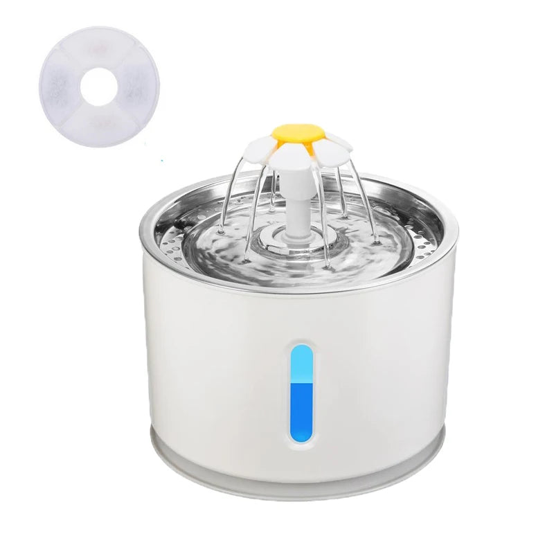 Automatic Pet Cat Water Fountain with LED Lighting 5 Pack Filters 2.4LSPECIFICATIONSBrand Name: NoEnName_NullWith Water Dispenser: YesPower Source: CHARGEMin Output: 50gMax Output: 2.4LTime Setting: NoMaterial: PlasticOrigin: Mainland ShopDoggieworksShopDoggieworks4L USB Dogs Cats Mute Drinker Feeder Bowl Drinking Dispenser