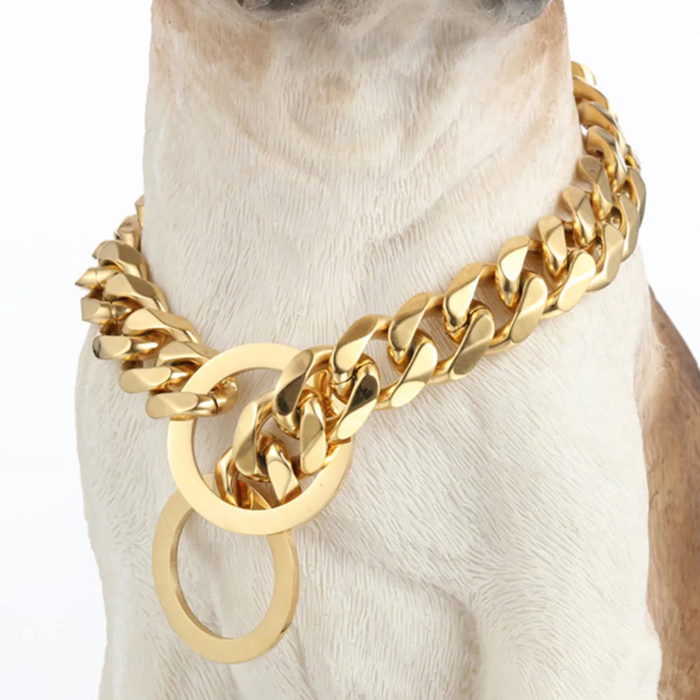 Cuban Link Dog Collar 15mm Chain Dog Collar Walking Chain 316L Stainless Steel Heavy Duty Slip Collar for Small Medium Large Dog