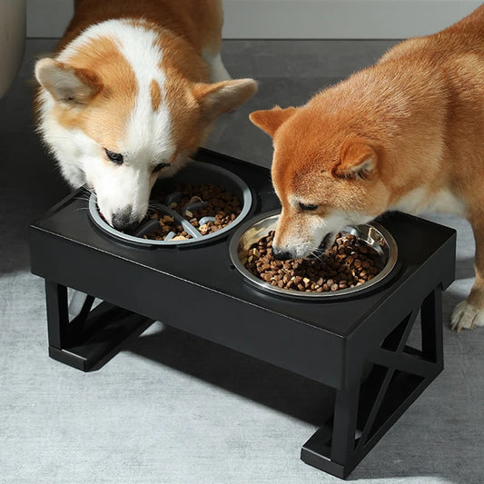 Dog Double Bowls Stand Adjustable Height Pet Feeding Bowl With Slow Food Bowl Elevated Food Water Feeders Lift Table for Dog Cat