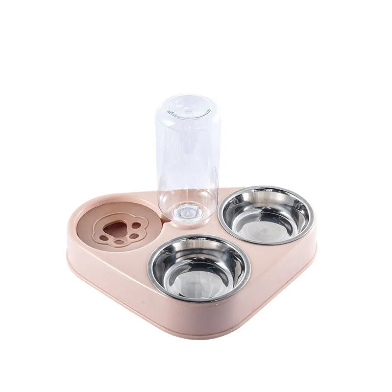 500ML Dog Bowl Cat Feeder Bowl With Dog Water Bottle Automatic Drinking Pet Bowl Cat Food Bowl Pet Stainless Steel Double 3 Bowl