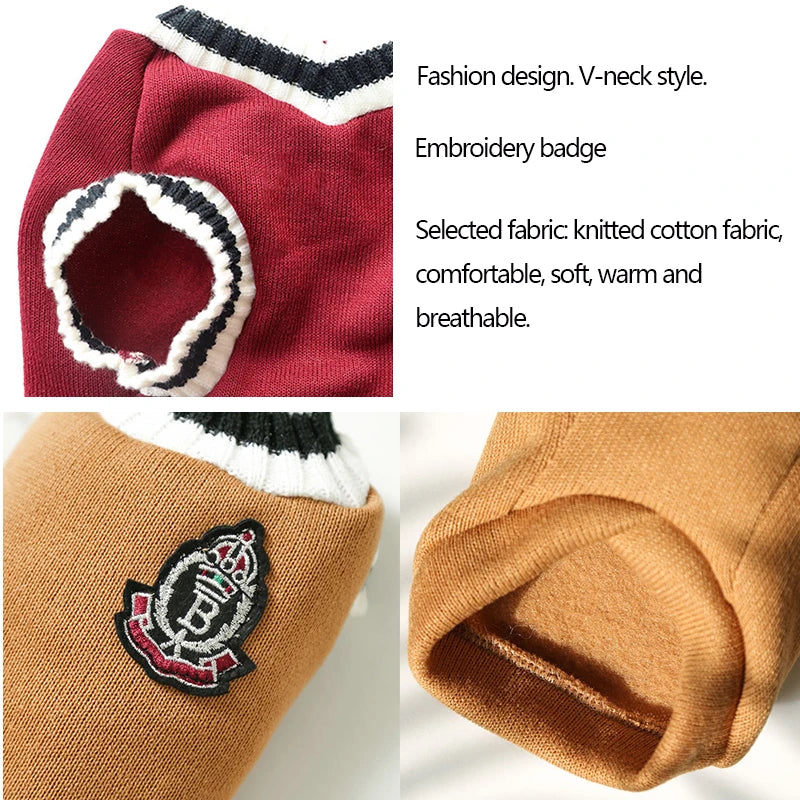 College Style Pet Dog Sweater Winter Warm Dog Clothes for Small Medium Dogs Puppy Cat Vest Chihuahua French Bulldog Yorkie Coat