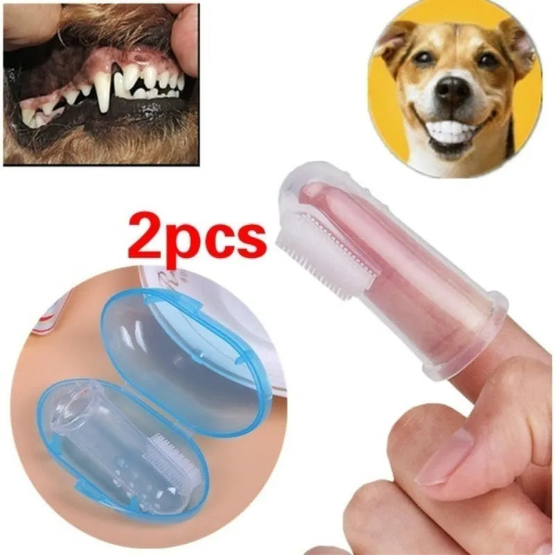 2 Pcs  Soft Silicone  Pet Finger Toothbrush Teddy Dog Brush Cleaning Bad Breath Teeth Care Dog Cat Oral Cleaning Stuff