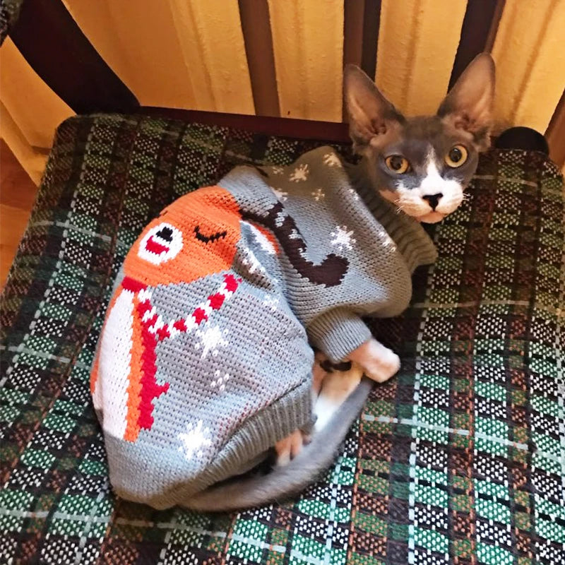 Warm Cat Clothes Winter Christmas Cats Sweater Cartoon Print Pet Clothing Knitting Costume Coat for Puppy Small Pets Clothes