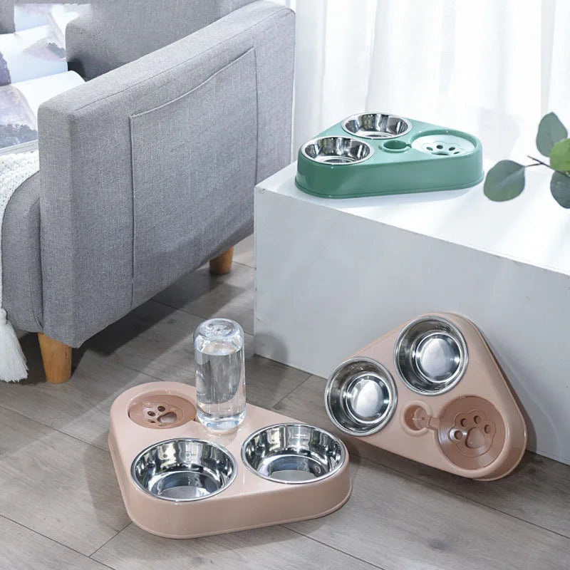 500ML Dog Bowl Cat Feeder Bowl With Dog Water Bottle Automatic Drinking Pet Bowl Cat Food Bowl Pet Stainless Steel Double 3 Bowl