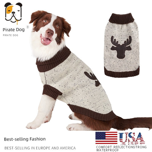 Pet Casual Sweater Christmas Elk Sweater Dog Sweater Small and Medium-Sized Dogs Autumn and Winter Warm Anti-Lint