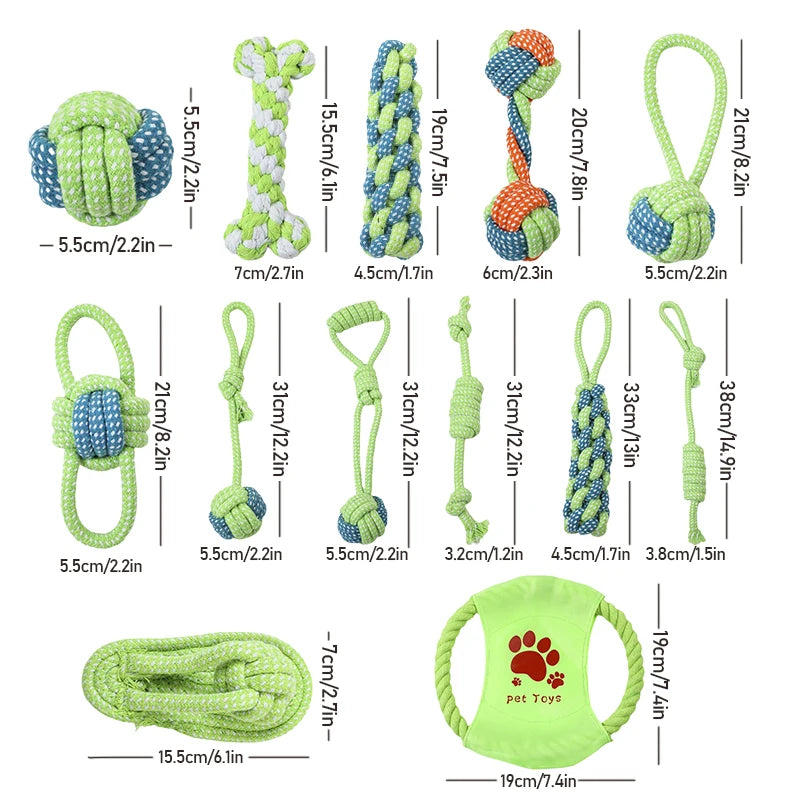 7-13PCS Set Dog Cotton Rope Teeth Cleaning Toys Interactive Mini Chewing Ball For Dog Accessories For Chew Antistress Training