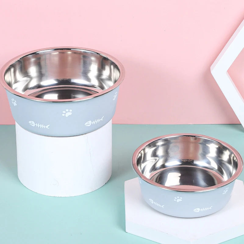 Pet Cat Feeding Bowl Stainless Steel Plastic Non-slip Single Bowl Food Drinking Tray Feeder Drop-resistant Durable Pet Dog Bowl