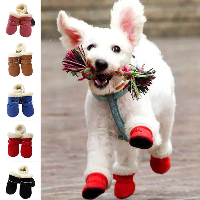 4Pcs Winter Waterproof Warm Pet Dog Shoes Non-slip Snow Boots for Small Breeds Dogs Puppy Cat Chihuahua Pet Paw Care Pug