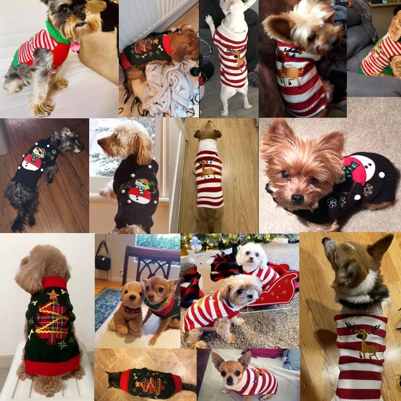 Dog Sweater Christmas Winter Warm Dog Clothes Xmas Outfit for Dogs Puppy Coat Dog Costume Chihuahua Striped Dog Knitted Sweater