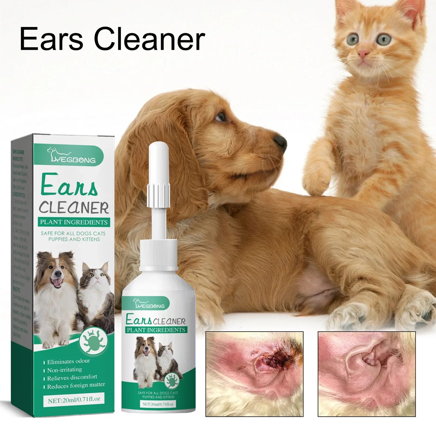 Pet Ear Drops Cat Dog Ear Cleaner Mites Removal Earwax Clean Infection Control Deodorizing Relieve Itching Dog Ear Wash Solution