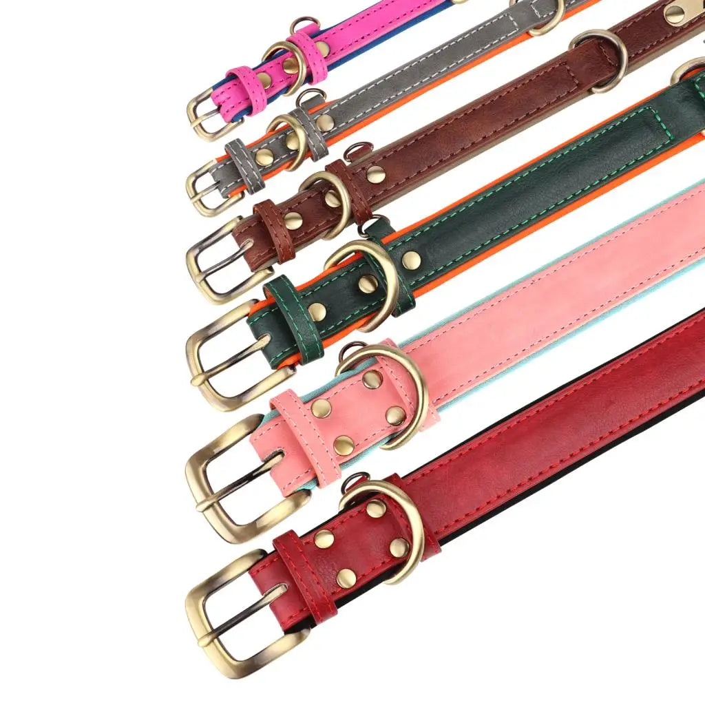 Customized Leather Dog Collar Leash Set Soft Padded Leather Collar For Small Medium Large Dogs With Free Engraved Nameplate