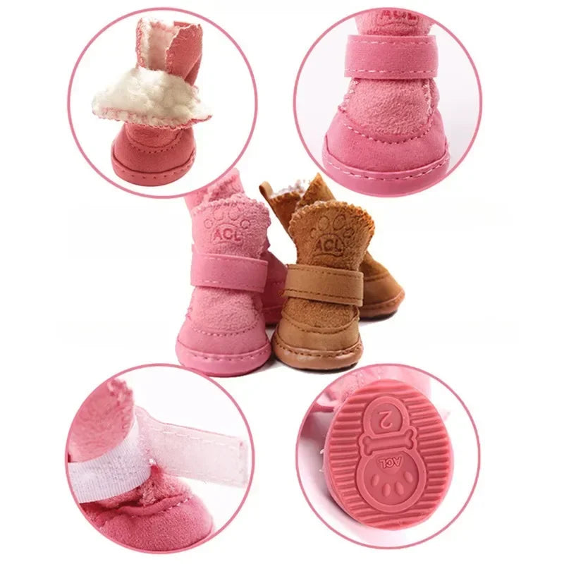 4Pcs/Set Cute Dog Boots Outdoor Snow Walking Non-slip Puppy Sneakers Supplies Puppy Comfortable Snow Boots Pet Winter Warm Shoes