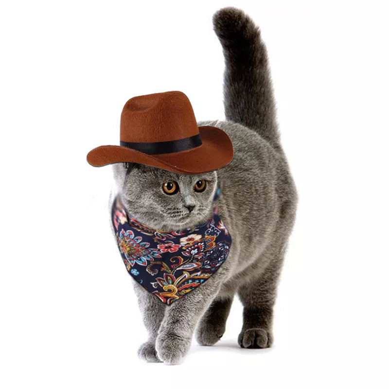 Pet Hat Dog Cat Western Cowboy Hat Halloween Pet Triangle Scarf Universal Funny Retro Photo Prop Dog Accessories Doll Decoration