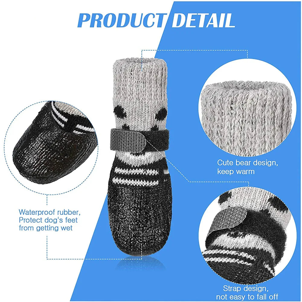 Dog Cat Boots Shoes Socks Waterproof Dog Shoes Rain Snow Pet Booties Anti-Slip Small Puppy Sock Shoes with Adjustable Drawstring