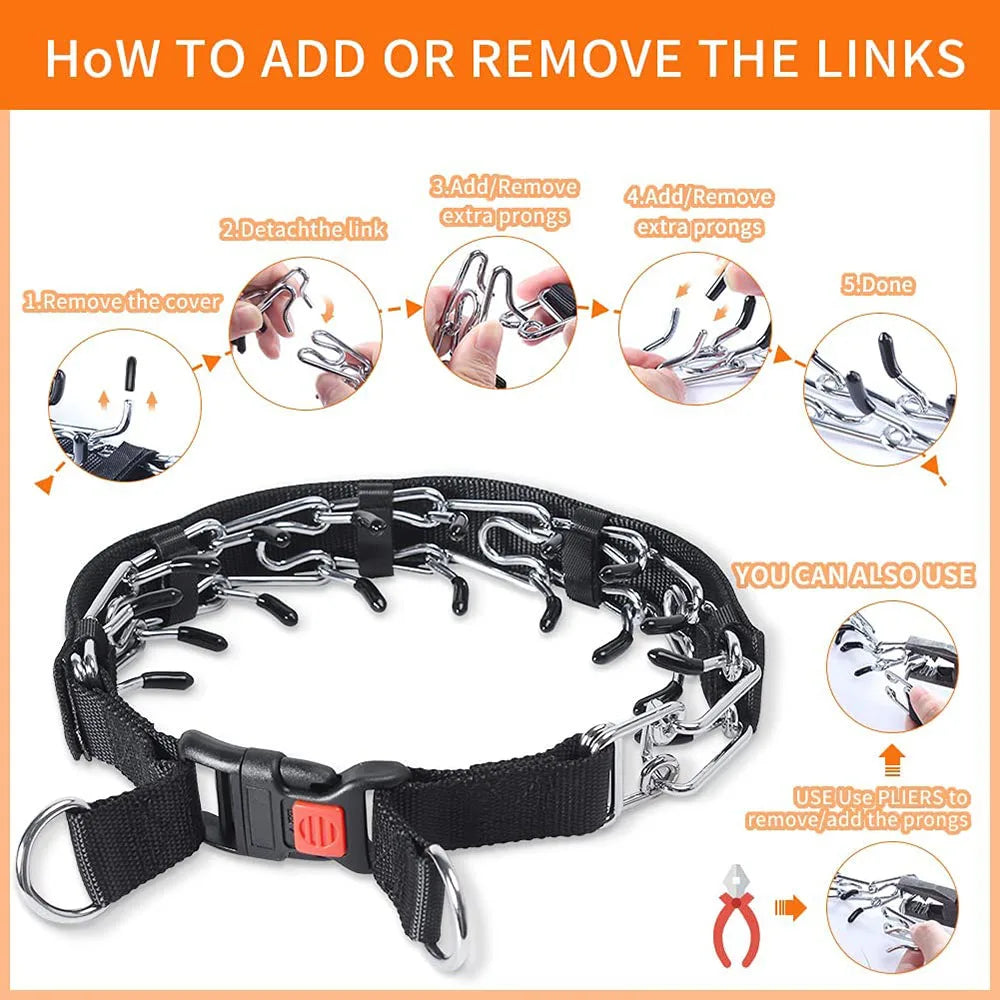 Adjustable Prong Collar for Dogs Choke Collar Pinch Training Collar for Puppy Large Dog with Stainless Steel Links & Nylon Cover