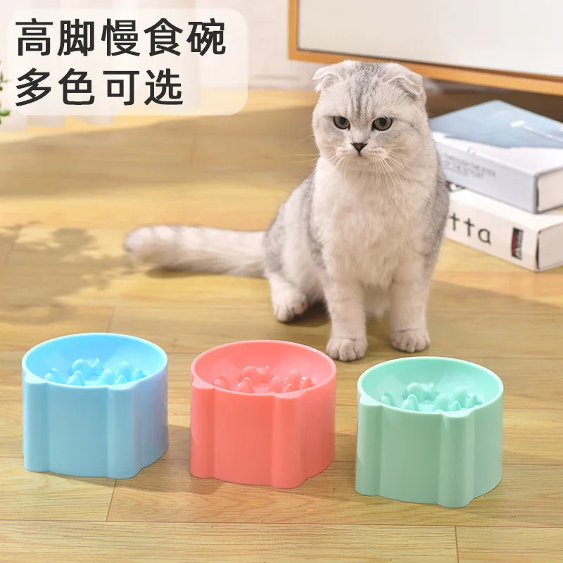 pet high foot anti choking bowl cat basin neck protection cat food bow