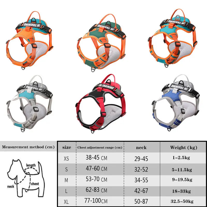 Nylon Adjustable Dog Harness Personalized Dog Harness Vest Reflective Breathable Pet Carrier Leash for Medium and Large Dogs