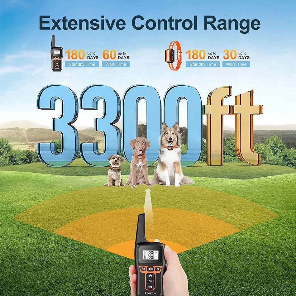 ROJECO 1000m Electric Dog Training Collar Remote Control Waterproof Rechargeable Pet Dog Bark Stop Shock Collar Electric Shocker