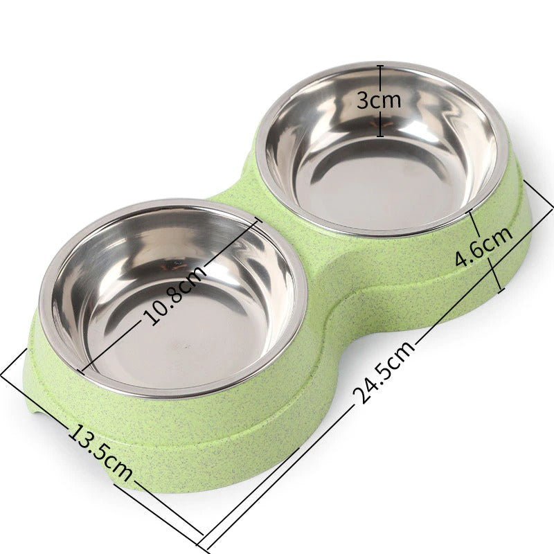 Double Dog Bowl - Double Stainless Steel Dog and Cat Food and