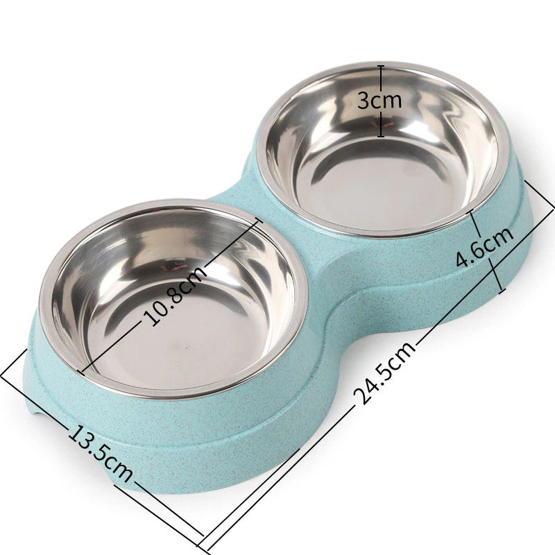 Double Dog Bowl Stainless Steel with Non Slip Placemat