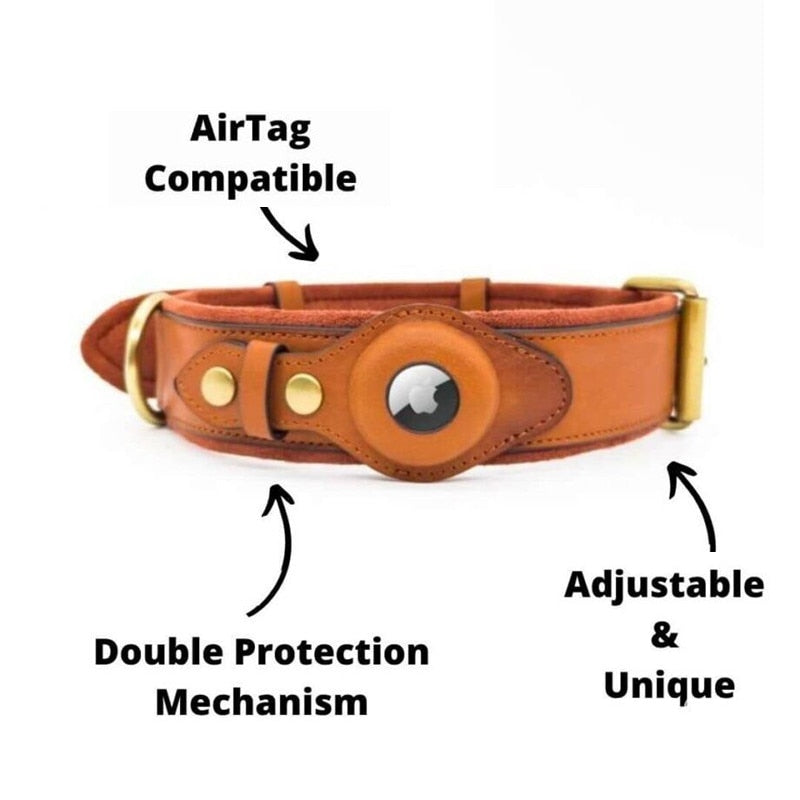 Genuine Leather Airtag Heavy Duty Dog Collar